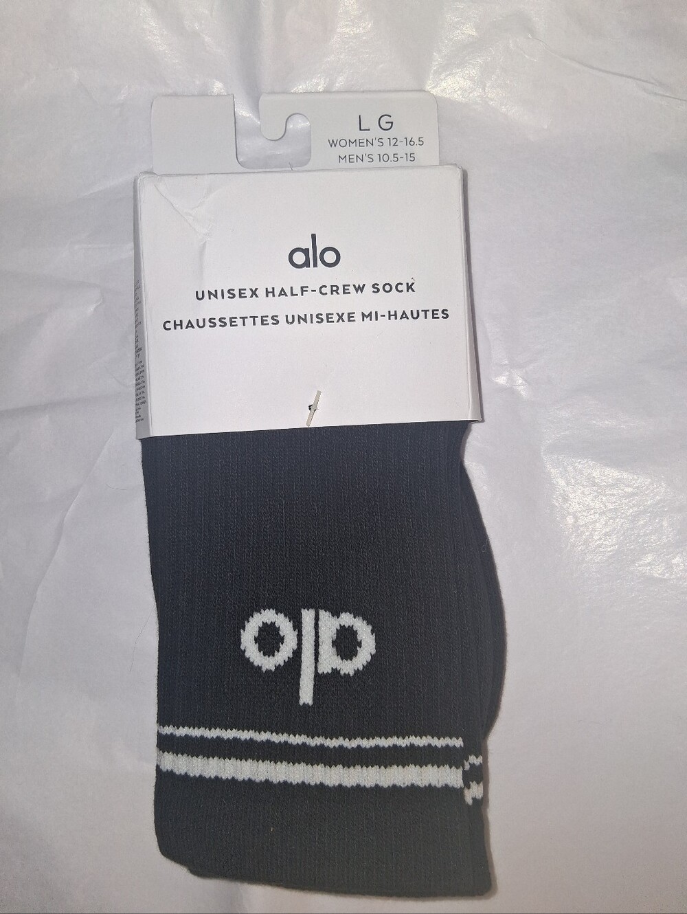 NWT Alo Half Crew Socks Black Size Large Unisex